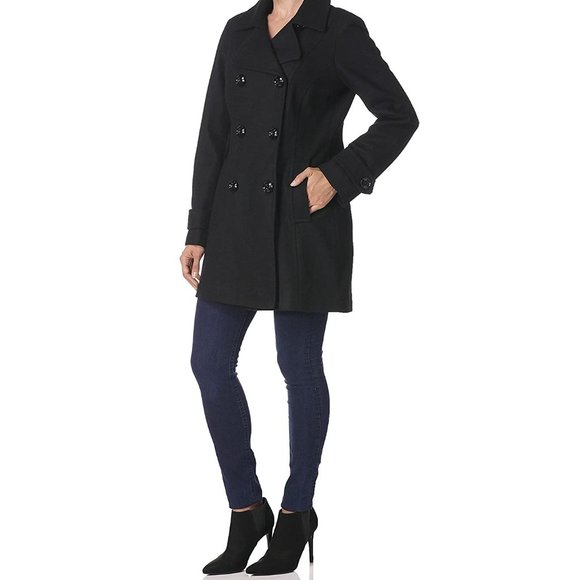 NWT Anne Klein Women's Classic Double-Breasted Coat Size S, Black, $200 3D33 - Picture 3 of 4